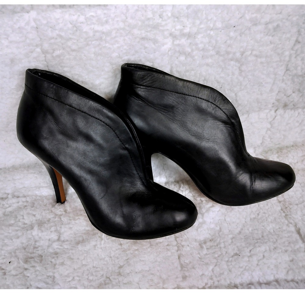Aldo Leather V-Cut Stiletto Shootie Ankle Boots Womens Black Dress Heels